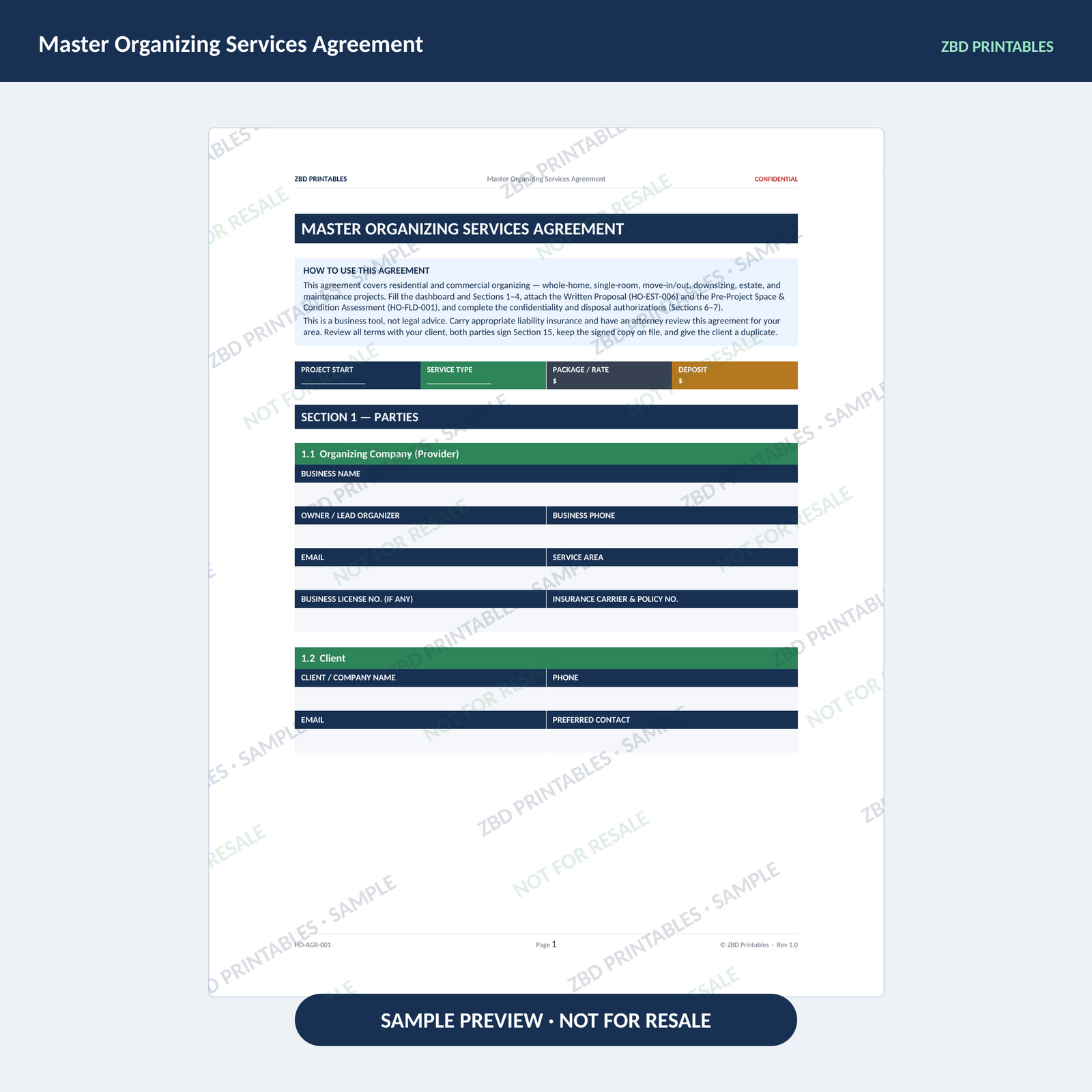 Home Organizing Professional Agreement Kit — image 4