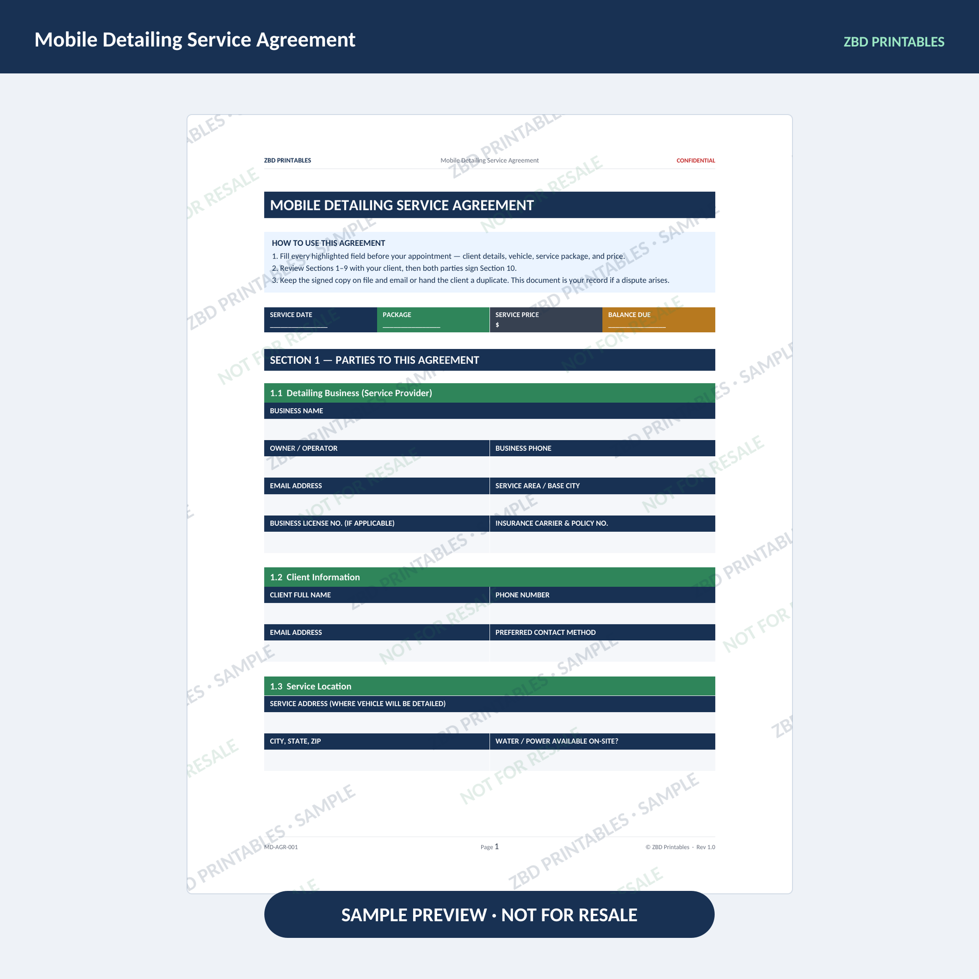 Mobile Detailing Professional Agreement Kit