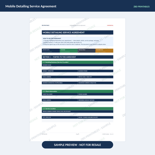 Sample page from Mobile Detailing Business Starter Kit