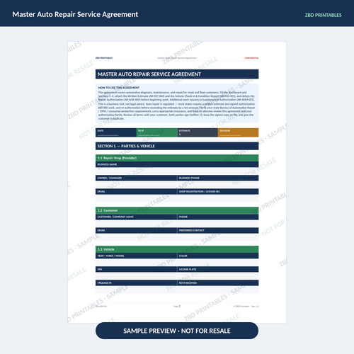Sample page from Auto Repair Business Starter Kit