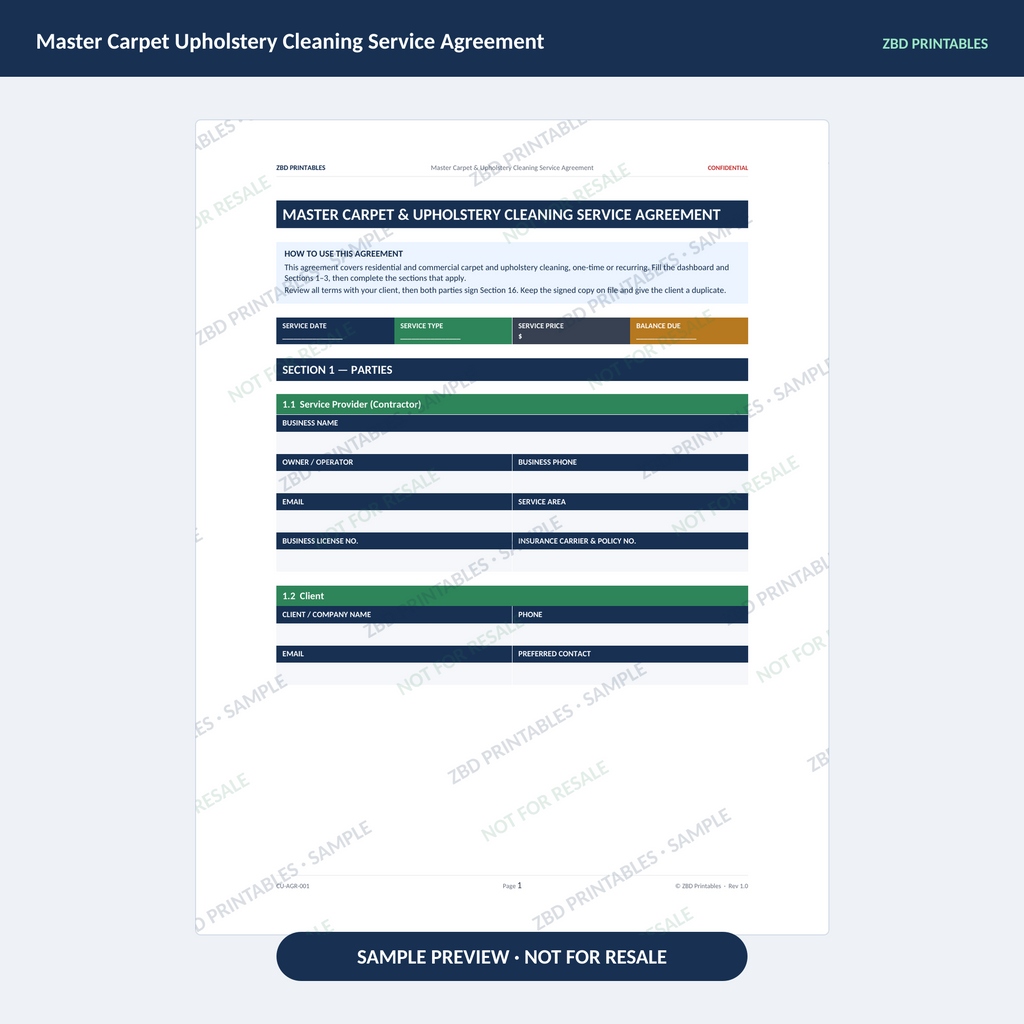 Carpet Cleaning Professional Agreement Kit
