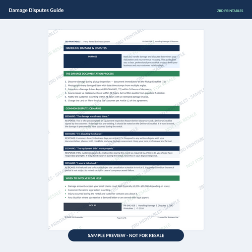 Sample page from Party Rentals Professional Agreement Kit