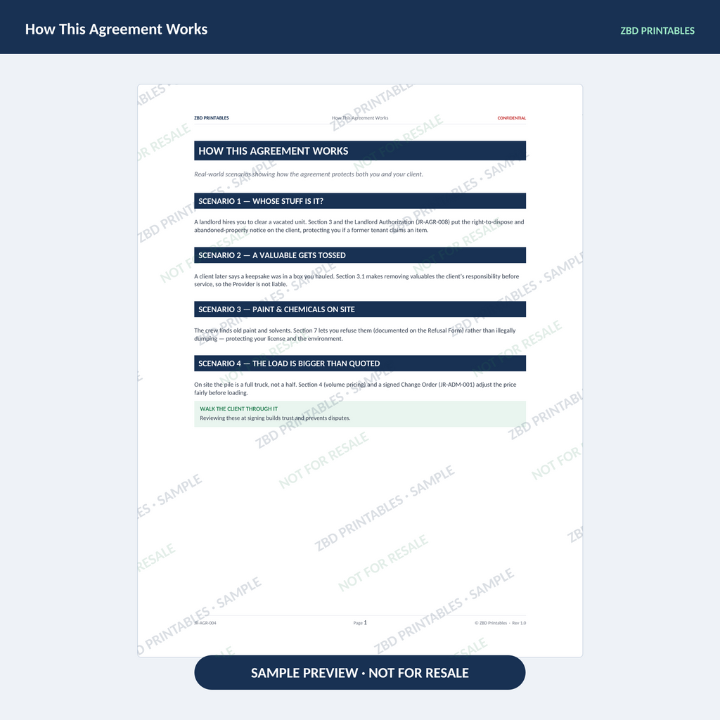 Junk Removal Professional Agreement Kit