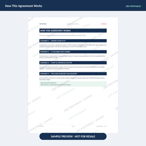 Sample page from Junk Removal Professional Agreement Kit
