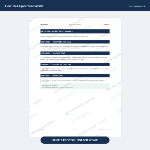 Sample page from Pool Service Professional Agreement Kit