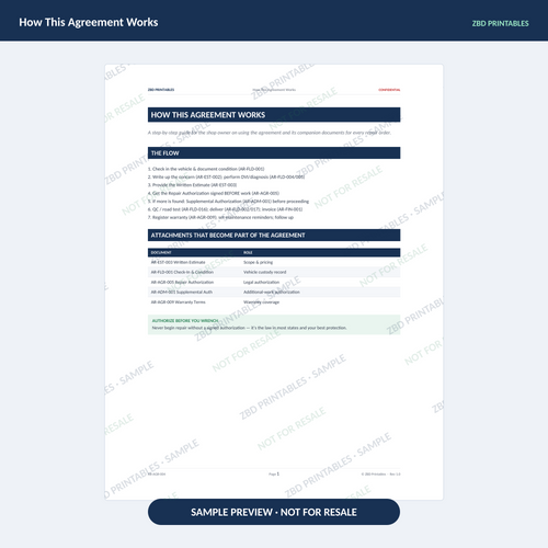 Sample page from Auto Repair Professional Agreement Kit