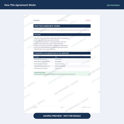 Sample page from Snow Removal Professional Agreement Kit