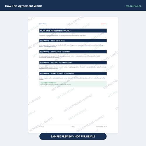 Sample page from Pest Control Professional Agreement Kit