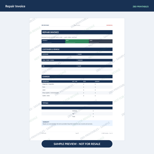Sample page from Auto Repair Ultimate Business System