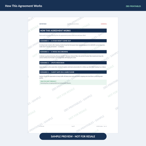 Sample page from Carpet Cleaning Professional Agreement Kit