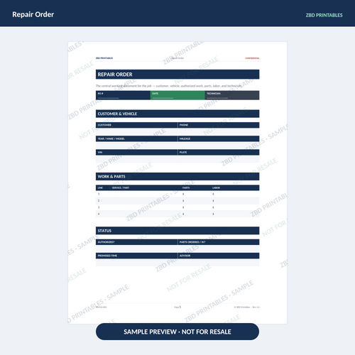 Sample page from Auto Repair Business Starter Kit
