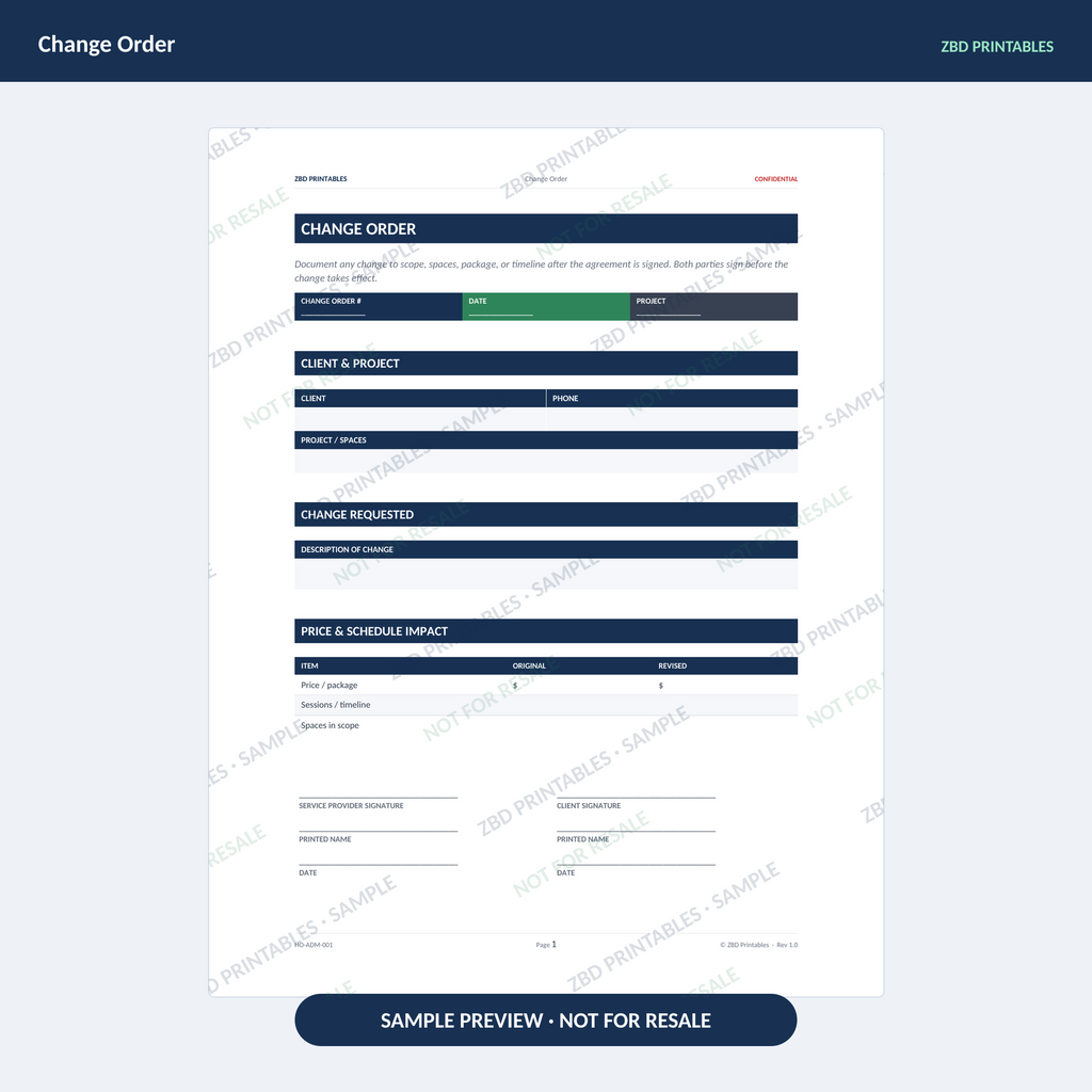 Home Organizing Professional Agreement Kit