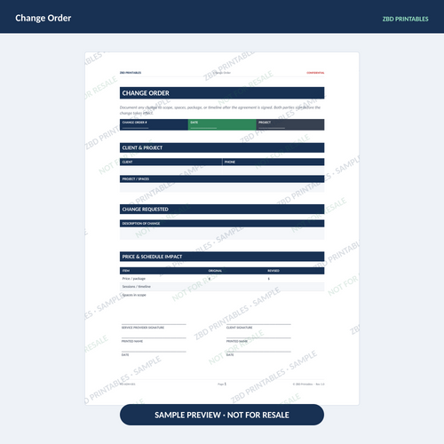 Sample page from Home Organizing Professional Agreement Kit