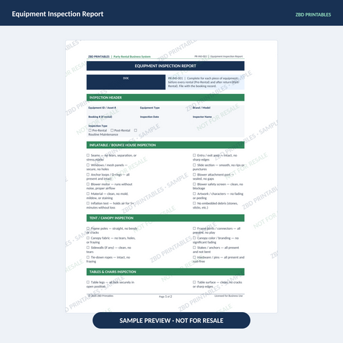 Sample page from Party Rentals Business Starter Kit