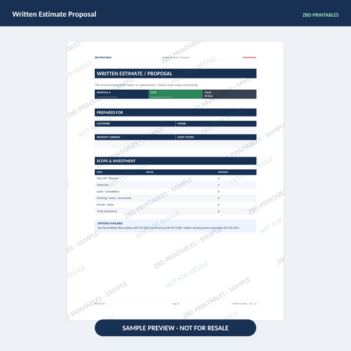 Sample page from Roofing Business Starter Kit