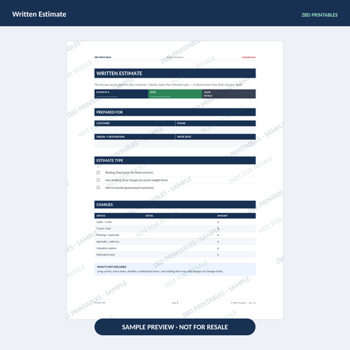 Sample page from Moving Business Starter Kit