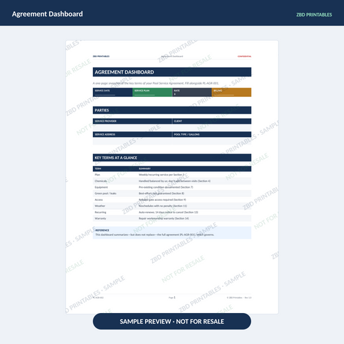 Sample page from Pool Service Professional Agreement Kit