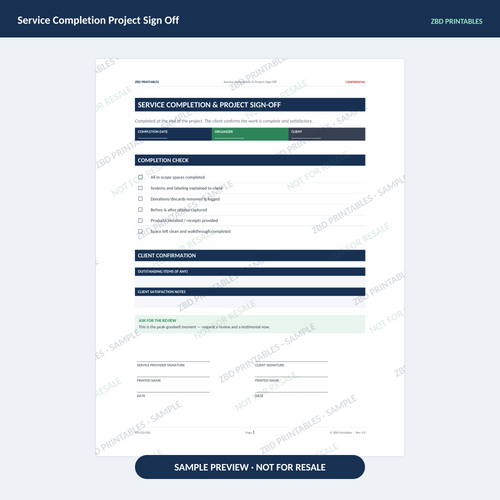 Sample page from Home Organizing Professional Agreement Kit