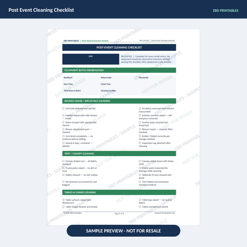 Sample page from Party Rentals Business Starter Kit