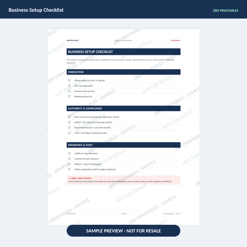Sample page from Moving Business Starter Kit