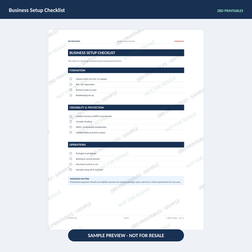 Sample page from Home Organizing Ultimate Business System