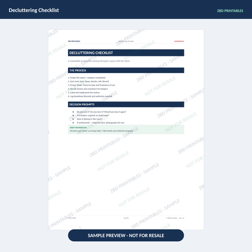 Sample page from Home Organizing Business Starter Kit