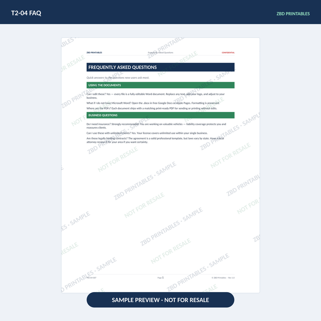 Mobile Detailing Professional Agreement Kit