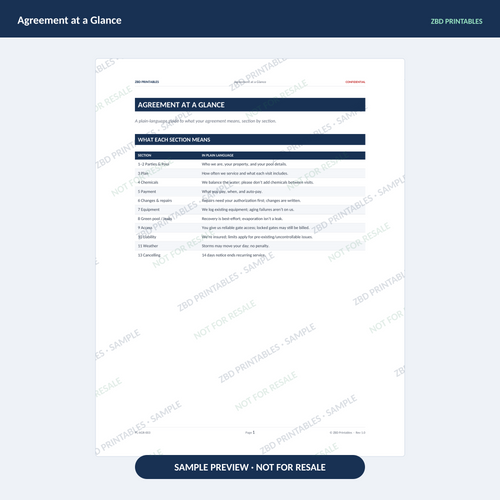 Sample page from Pool Service Professional Agreement Kit