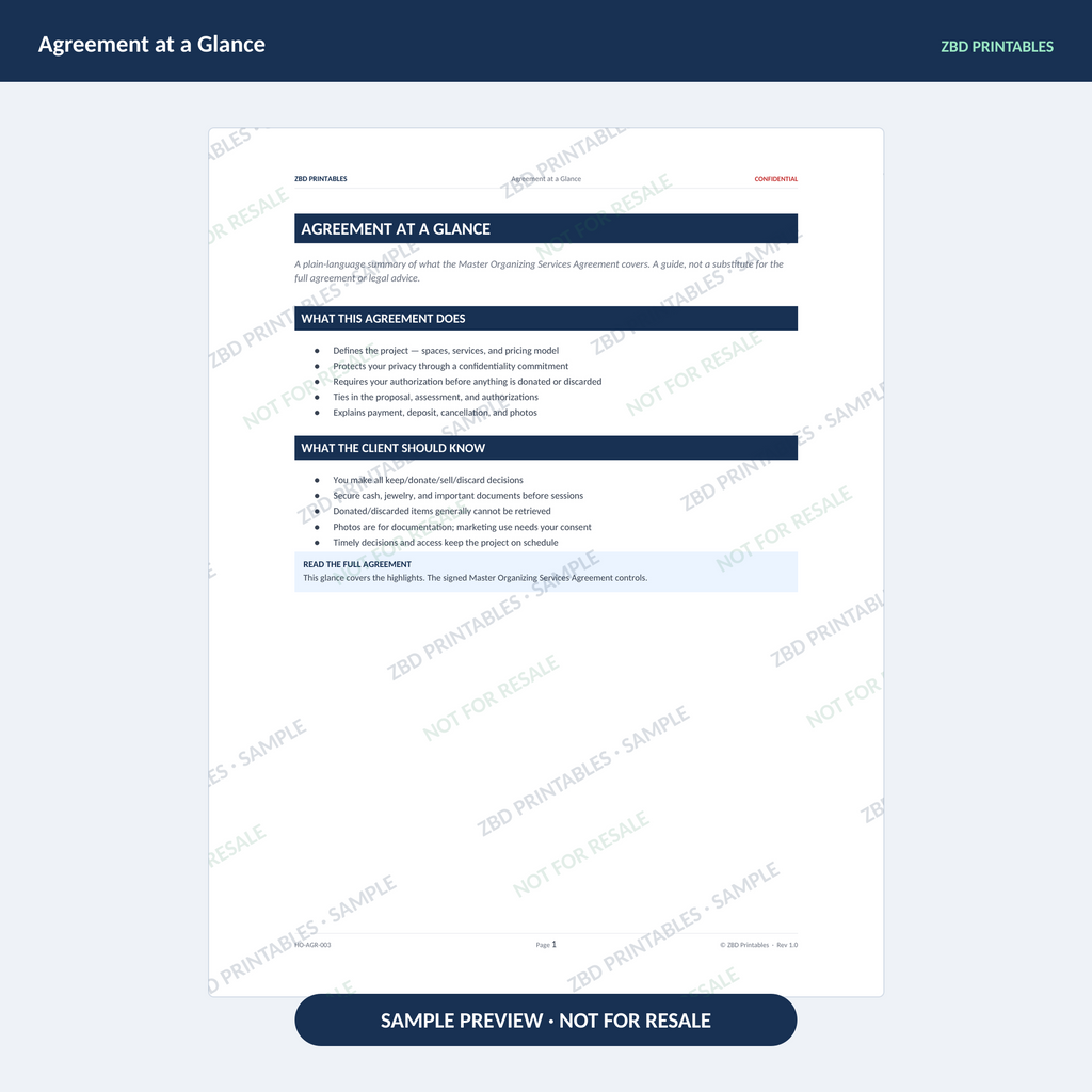 Home Organizing Professional Agreement Kit