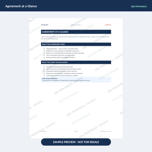 Sample page from Home Organizing Professional Agreement Kit
