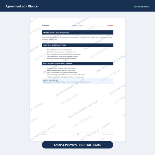 Sample page from Electrical Professional Agreement Kit