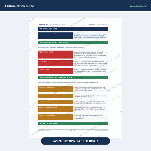 Sample page from Party Rentals Professional Agreement Kit