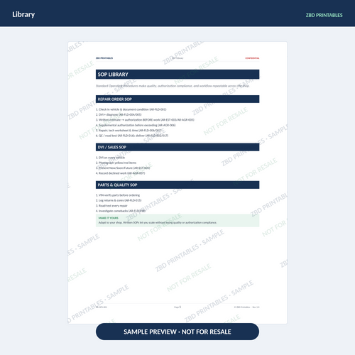 Sample page from Auto Repair Ultimate Business System