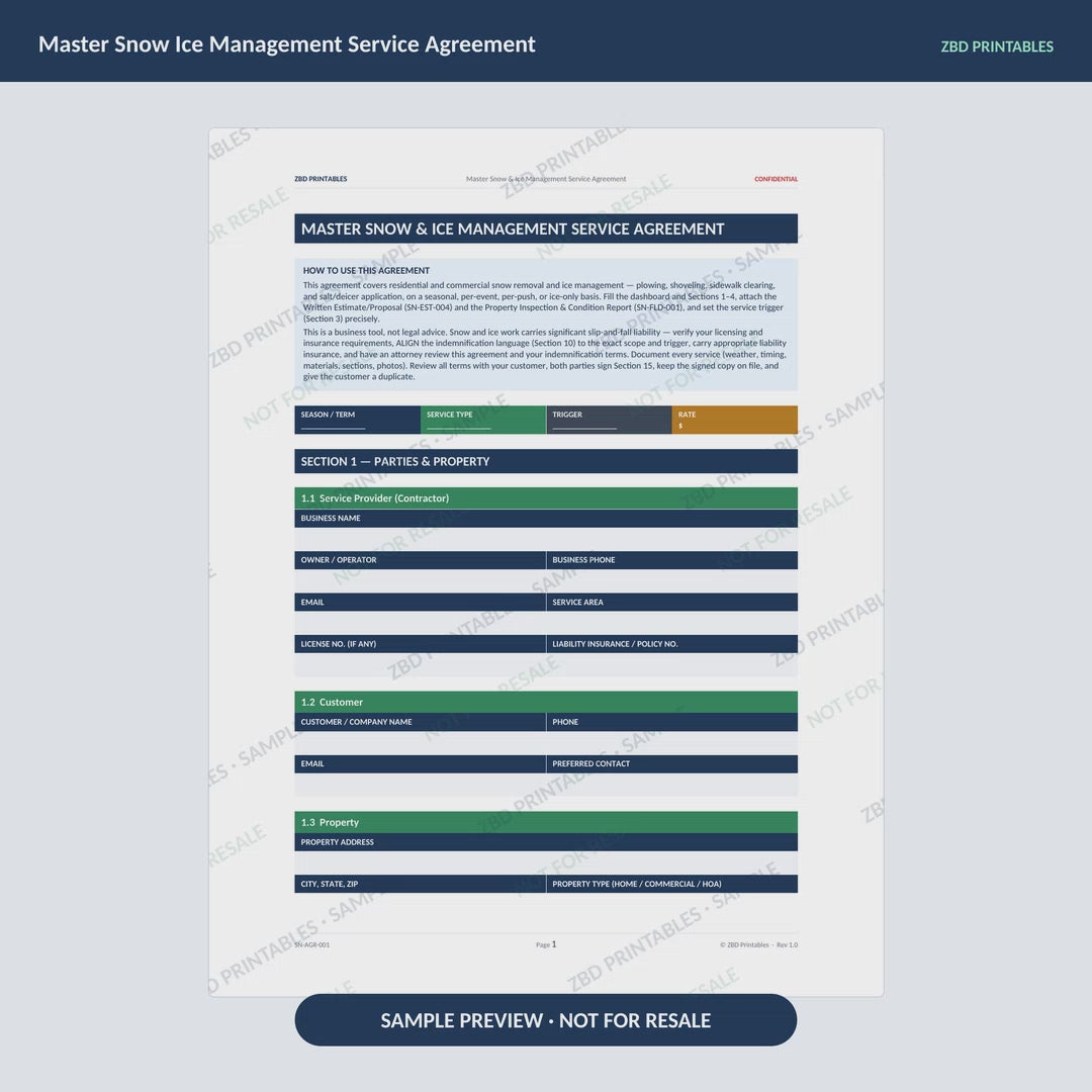 Snow Removal Professional Agreement Kit