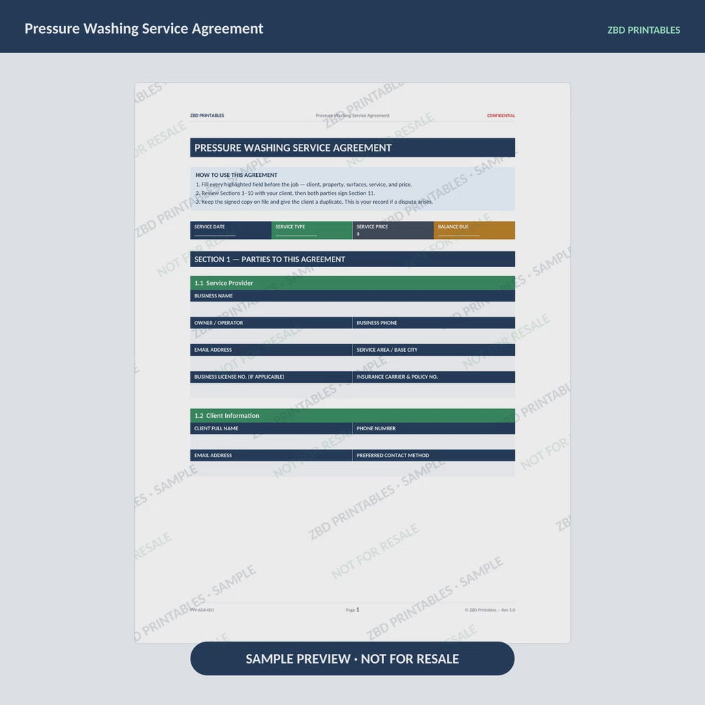 Pressure Washing Professional Agreement Kit
