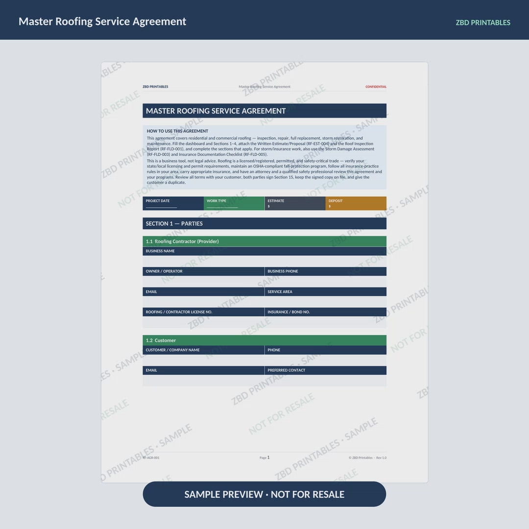 Roofing Professional Agreement Kit